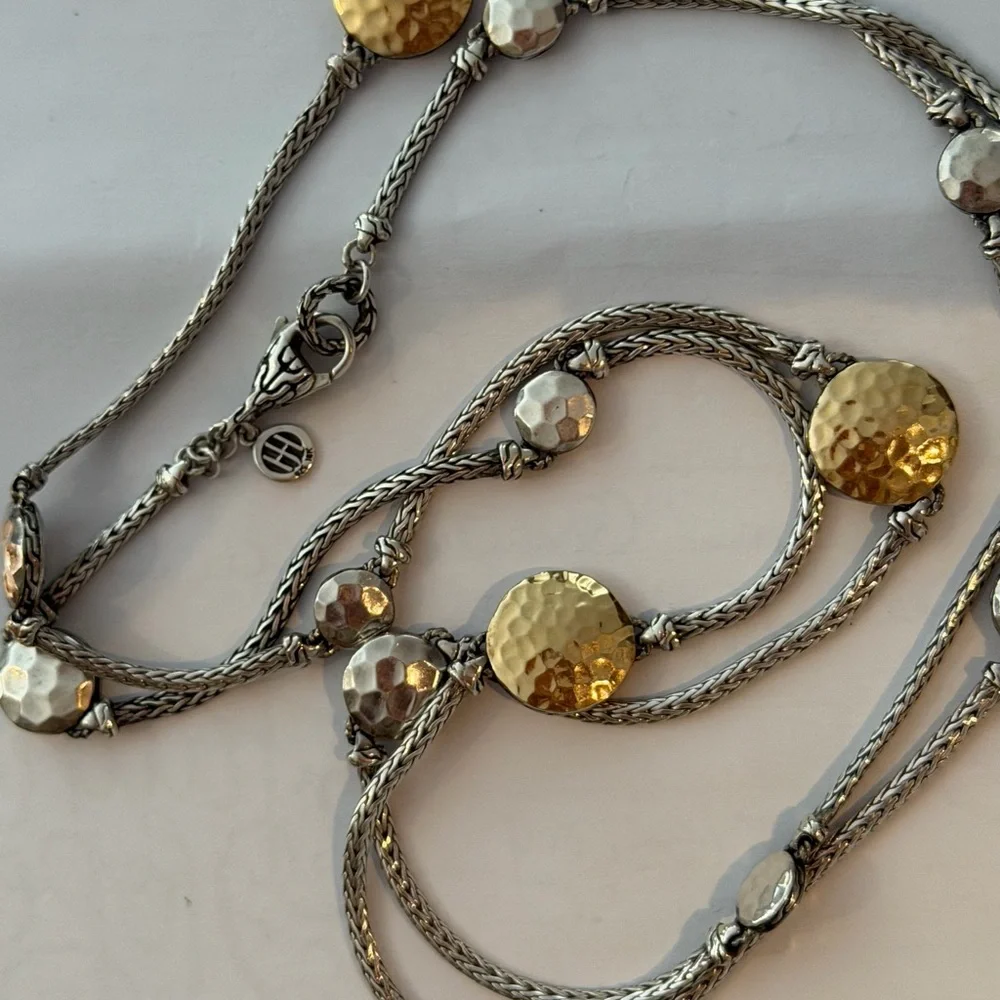 JOHN HARDY DOT HAMMERED SILVER/18K GOLD SAUTOIRVNECKLACE - Picture 3 of 9